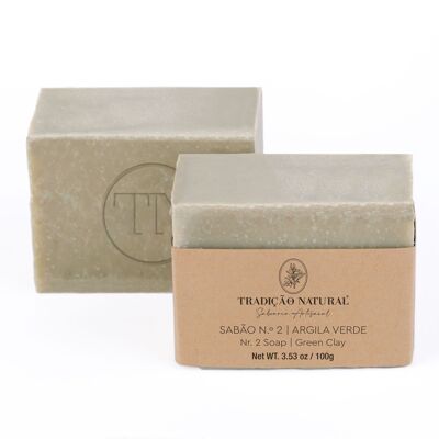 Savon Solide nº2 - argile verte - Fait main - 100 g - Ingredienti 100% naturali
