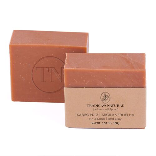 Solid Soap nº3 red clay - handmade - 100 g - 100% natural ingredients