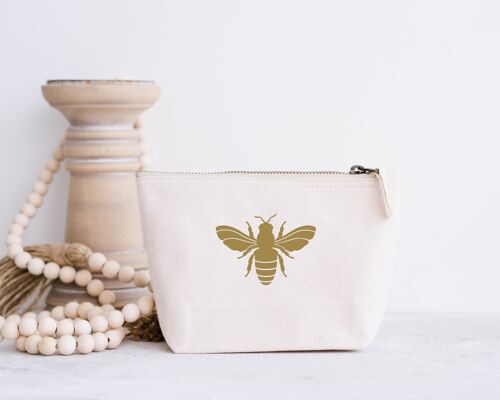 Gold Bee 100% Cotton Canvas Cosmetic Accessory Zip Bag