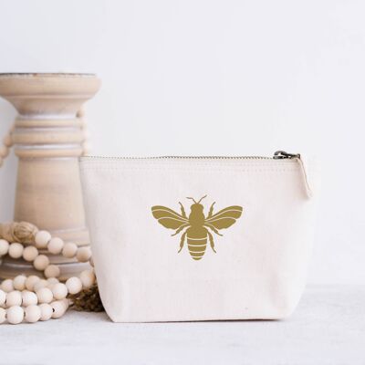 Bolsa con cremallera para accesorios cosméticos de lona de algodón 100 % abeja dorada