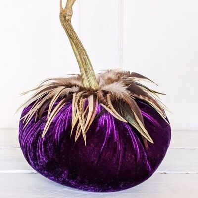 Citrouille aubergine avec collier de plumes Hackle 6 pouces