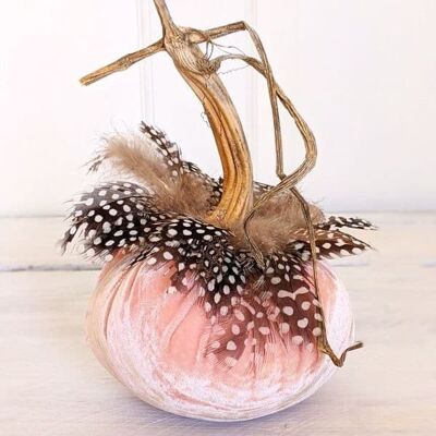 Candy Floss Pumpkin with Guinea Feather Collar 4 Inch