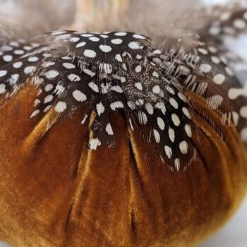 Citrouille épicée avec collier en plumes de Guinée 5 pouces 2