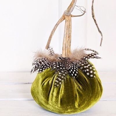 Chartreuse Pumpkin with Guinea Feather Collar 6 Inch
