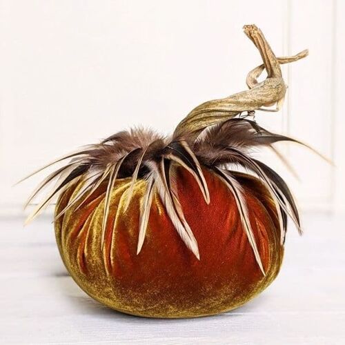 Fox Pumpkin with Hackle Feather Collar 8 Inch