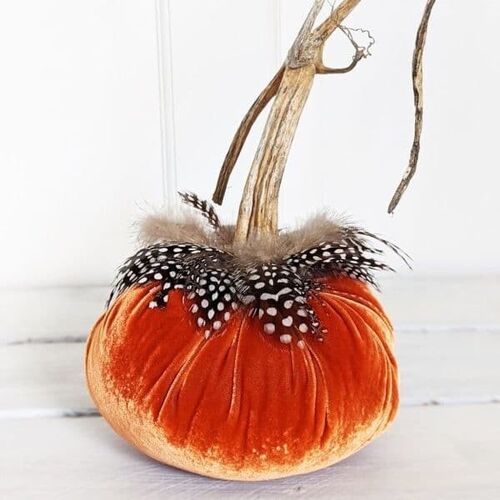 Copper Pumpkin with Guinea Feather Collar 6 Inch