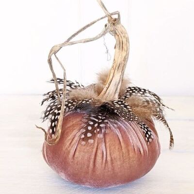 Rose Gold Pumpkin with Guinea Feather Collar 6 Inch