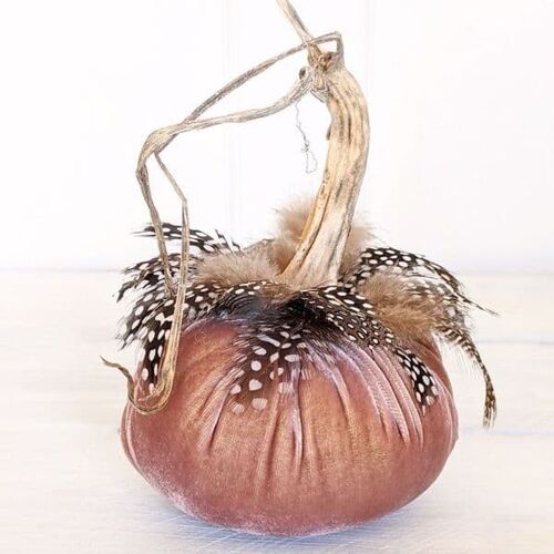 Rose Gold Pumpkin with Guinea Feather Collar 5 Inch