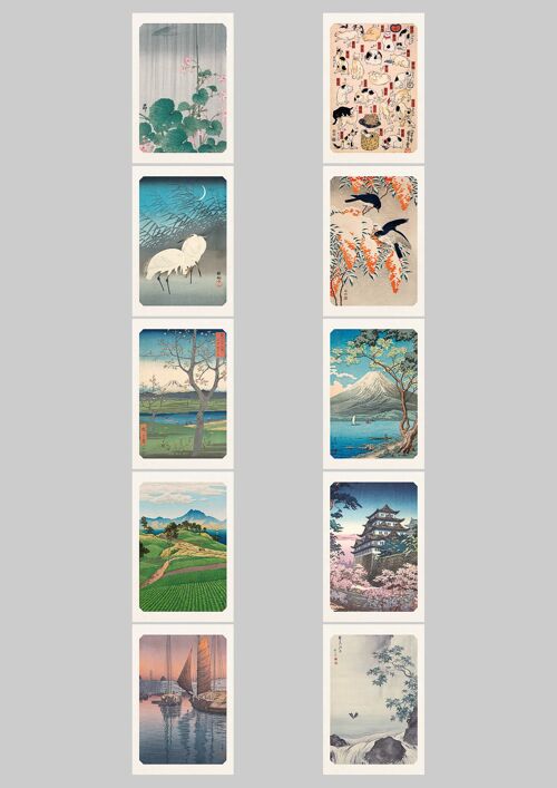 Cartes postales estampes japonaises: 10 modèles x25 au visuel format portrait