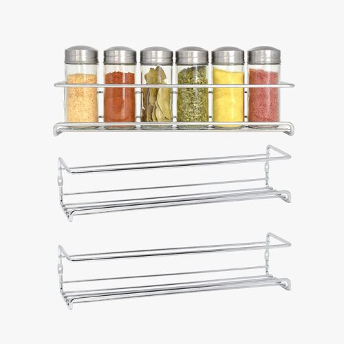 2 Tier Wall Mounted Spice Rack Organiser - Silver