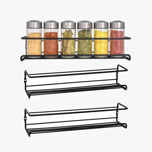 2 Tier Wall Mounted Spice Rack Organiser - Black