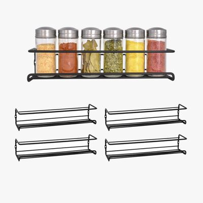 4 Tier Wall Mounted Spice Rack Organiser - Black