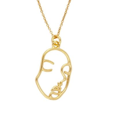 Face Necklace, 925 Sterling Silber Halskette 38cm - vergoldet
