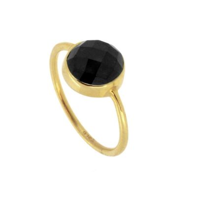 FORTUNA ONYX RING, 925 Sterling Silber Ring - vergoldet - US5