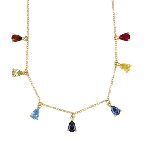 Regenbogen Halskette, 925 Sterling Silber Halskette mit Zirkonia - vergoldet