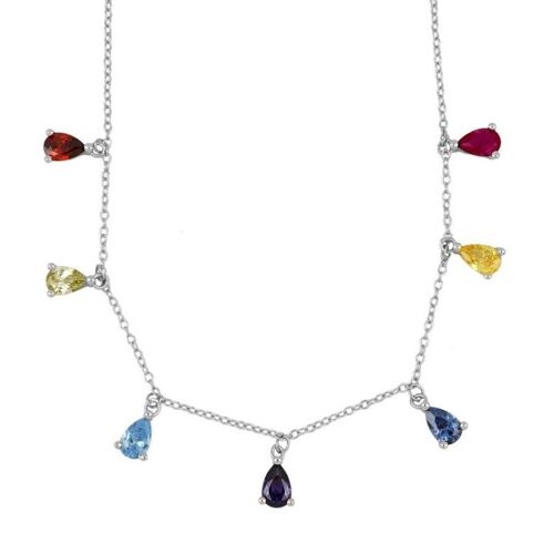 Regenbogen Halskette, 925 Sterling Silber Halskette mit Zirkonia - silber