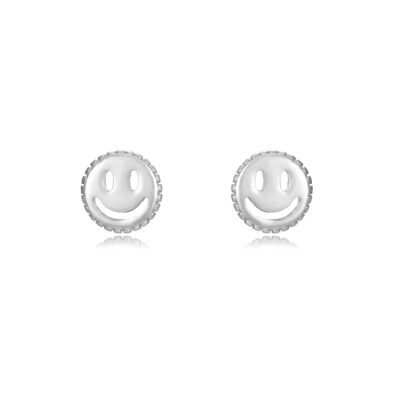 HAPPY SMILEY OHRSTECKER, 925 Sterling Silber Ohrringe 6mm - silber