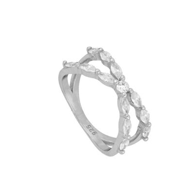 Multi Zirkonia Criss Cross Ring, 925 Sterling Silber Ring - silber - US14