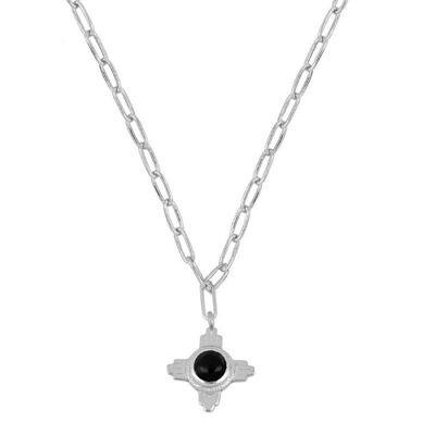 Halskette aus schwarzem Onyx, 925 Sterling Silber Halskette mit Anhänger - silber