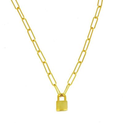 Vorhängeschloss Halskette, 925 Sterling Silber Halskette mit Anhänger - vergoldet