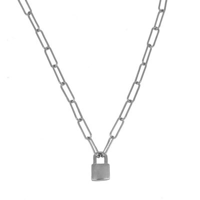 Vorhängeschloss Halskette, 925 Sterling Silber Halskette mit Anhänger - silber