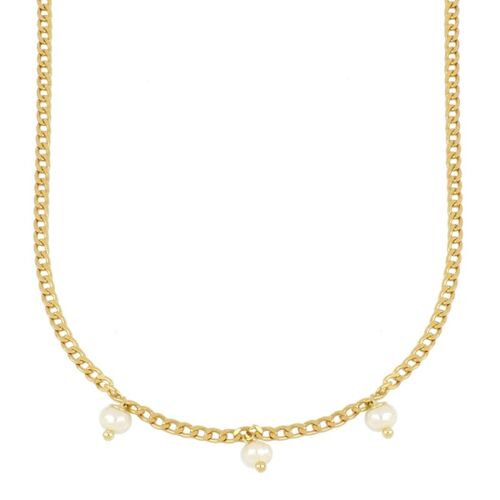 zierliche Perlenkette, Halskette 925 Sterling Silber - vergoldet