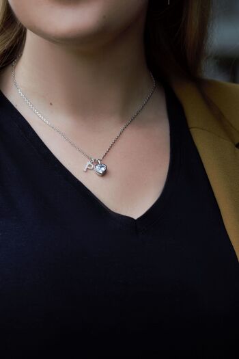 Collier lettre avec coeur, collier en argent 925 40cm - D 2