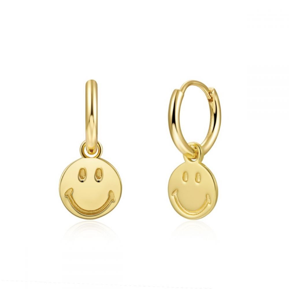 14K Gold Push Flat Back Diamond Smiley Face Earring – KEILA