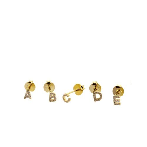 Ohrringe mit Buchstaben, 925 Sterling Silber Ohrstecker - vergoldet - D