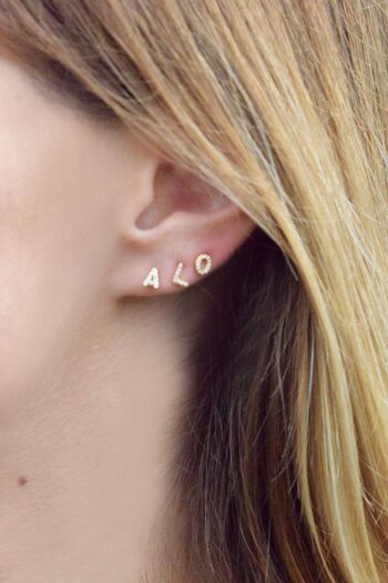 Boucles d'oreilles avec lettres, clous d'oreilles en argent 925 - plaqué or - K 2