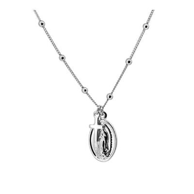 VIRGIN  MARY CROSS HALSKETTE, 925 Sterling Silber Halskette mit Anhänger 38cm - silber