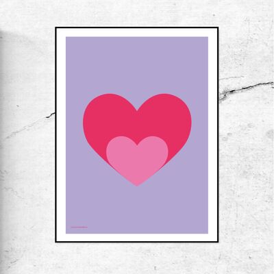 Love shout heart print/poster - fondo lila -A5