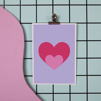 Love shout heart print/poster - fond lilas - A4 2