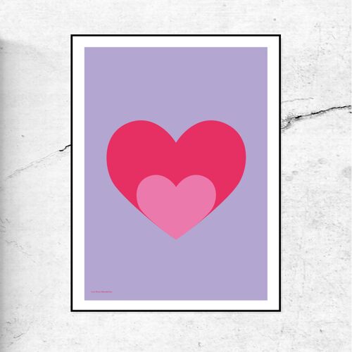 Love shout heart print/poster - lilac background - A4