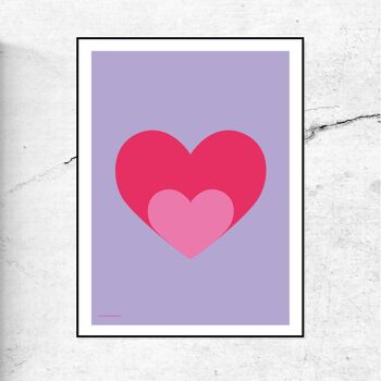 Love shout heart print/poster - fond lilas - A4 1