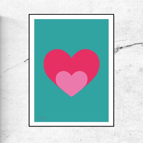 Love shout heart print/poster - green background - A3