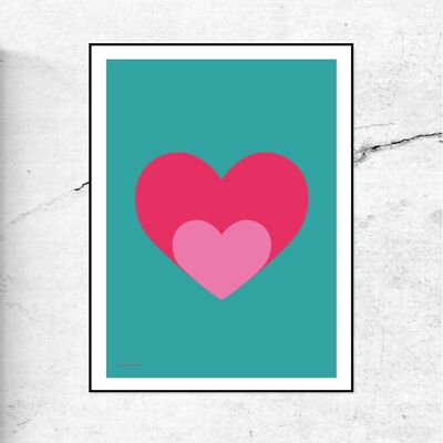 Love shout heart print/poster - fondo verde - A3