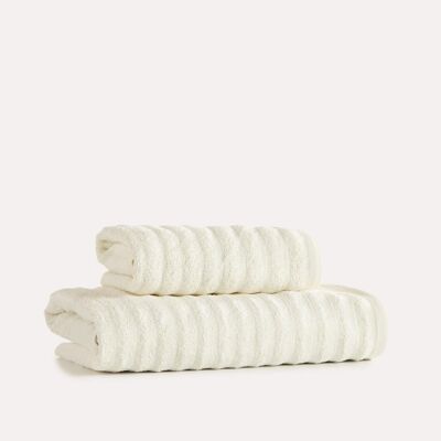 Set asciugamani in cotone a coste 2 pezzi - Crema