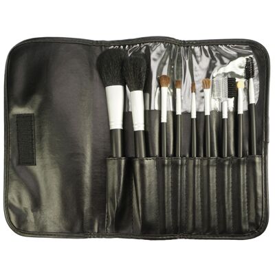Brush bag with 9 powder and cosmetic brushes, Velcro fastener, dimensions: 31.5 x 23.5 cm