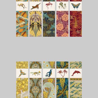 Lesezeichen für dekorative Tiere: 10 Modelle x 25 mit visueller Darstellung