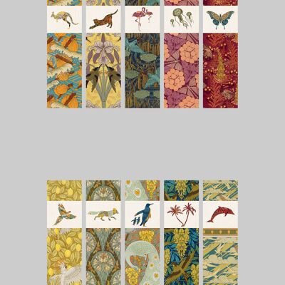 Lesezeichen für dekorative Tiere: 10 Modelle x 25 mit visueller Darstellung