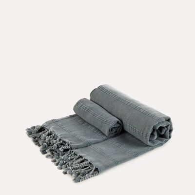 Juego de toallas Peshtemal de algodón 2 piezas - Gris oscuro