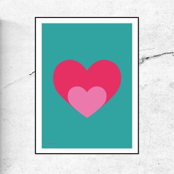 Love shout heart print/poster - fond vert - A4 1