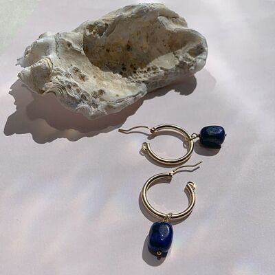 IŠHARA Hoop Earrings ~ Lapis Lazuli - Gold filled