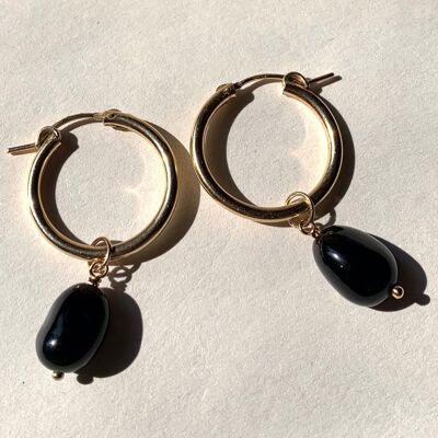 IŠHARA Hoop Earrings ~ Obsidian - Gold filled