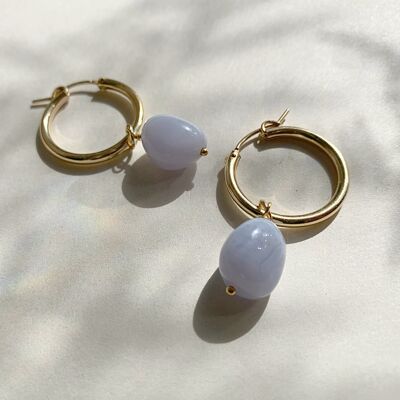 IŠHARA Hoop Earrings ~ Blue Lace Agate - Sterling silver