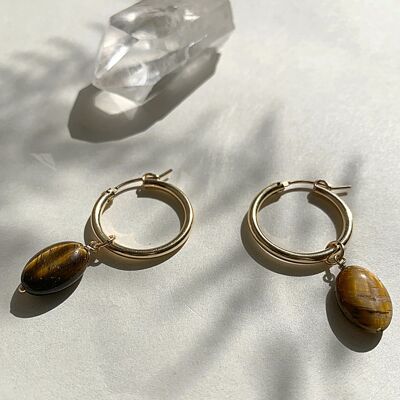 IŠHARA Hoop Earrings ~ Tigers Eye - Sterling silver