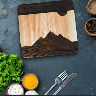 Tabla de cortar de madera dura con vista a la montaña, cuadrado para picar para tabla de servir de cocina