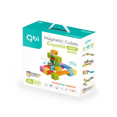 QBI Toy Kids Magnet Building Tiles Basic Pack, Construction de blocs magnétiques colorés 3D Jouets éducatifs STEM pour garçons et filles de 5 ans et plus Jeu Montessori (Article n ° 104, Pack BASIC - 27 pièces)