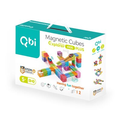 QBI Toy Kids Magnet Building Tiles Maxi Pack, Blocchi magnetici colorati 3D Costruzione Giocattoli educativi STEM per ragazzi e ragazze di 5+ anni Gioco Montessori (Articolo n. 103, Confezione MAXI - 43 pezzi)